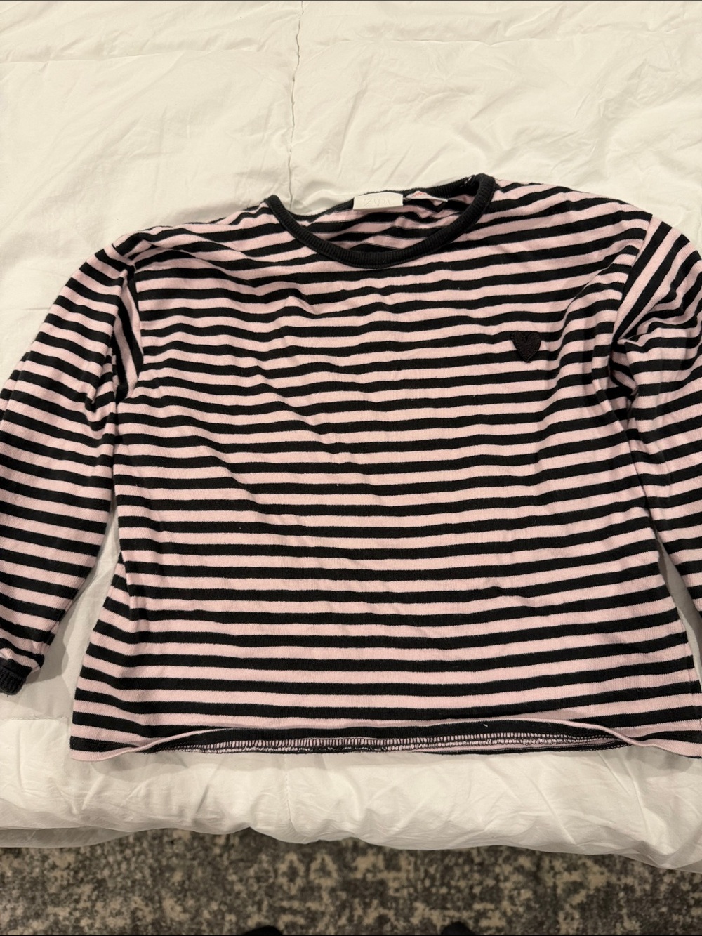 Zara Pink and Black Striped Long Sleeve Crewneck Top